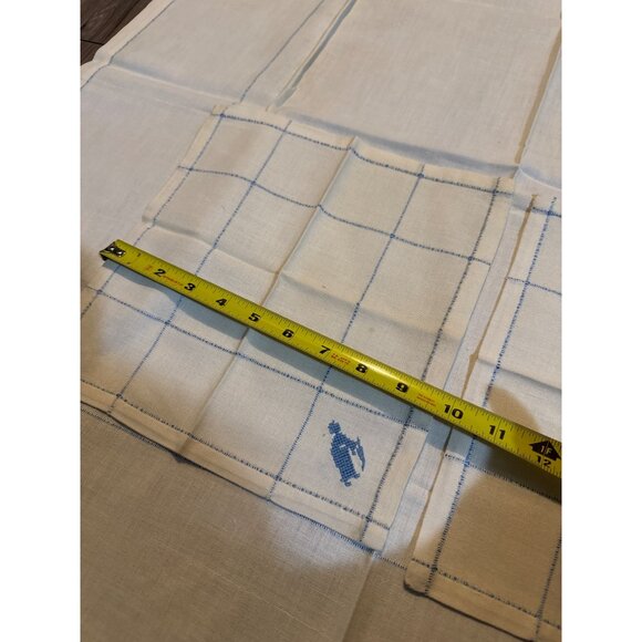 Vintage Ivory Linen Napkin Set With Blue Embroidered Peasant Design card table t - Picture 6 of 8